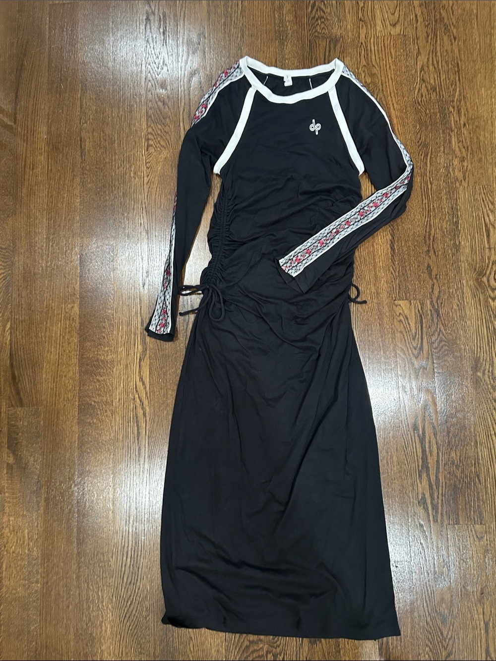 Black Long-Sleeve Maxi Dress with Contrast Trim size Medium